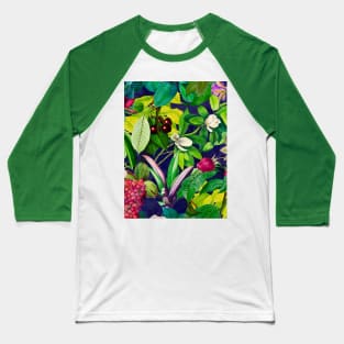 Trendy tropical floral leaves and fruits tropical pattern, botanical illustration, tropical plants, dark blue floral illustration Baseball T-Shirt